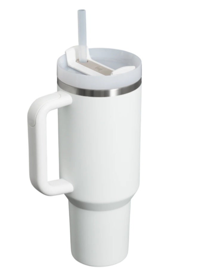 Thermal Mug, Stainless Steel Insulated Bottle With Bpa-Free Straw & Handle, Keeps Drinks Hot For 12+ Hours Or Cold For 24+ Hours, For Coffe,Tea,Juice,Water 1180 Ml -white - Image 1